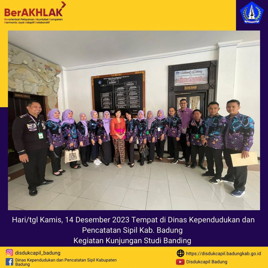 Penerimaan Kunjungan Studi Banding dari Dinas Kependudukan dan Pencatatan Sipil Kabupaten Tangerang Yang di terima langsung oleh Sekdis Disdukcapil Badung